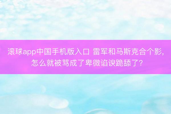 滚球app中国手机版入口 雷军和马斯克合个影， 怎么就被骂成了卑微谄谀跪舔了?