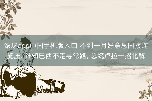 滚球app中国手机版入口 不到一月好意思国接连施压， 谁知巴西不走寻常路， 总统卢拉一招化解