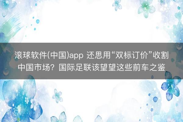 滚球软件(中国)app 还思用“双标订价”收割中国市场？国际足联该望望这些前车之鉴